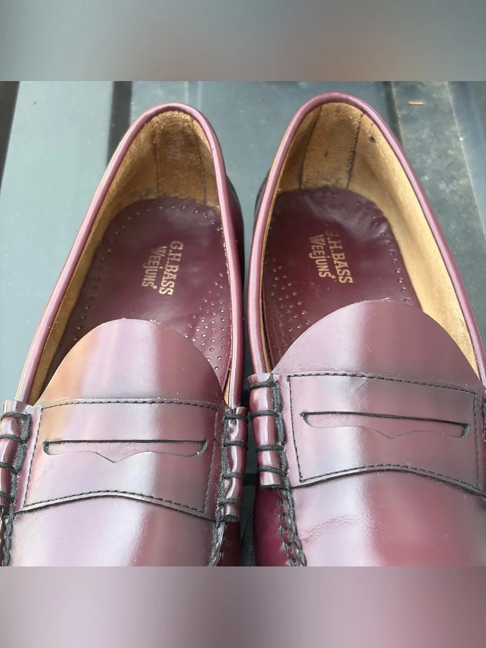 GH Bass Weejuns Larson Penny Loafers Burgundy Leather Men's US 14 Beefroll